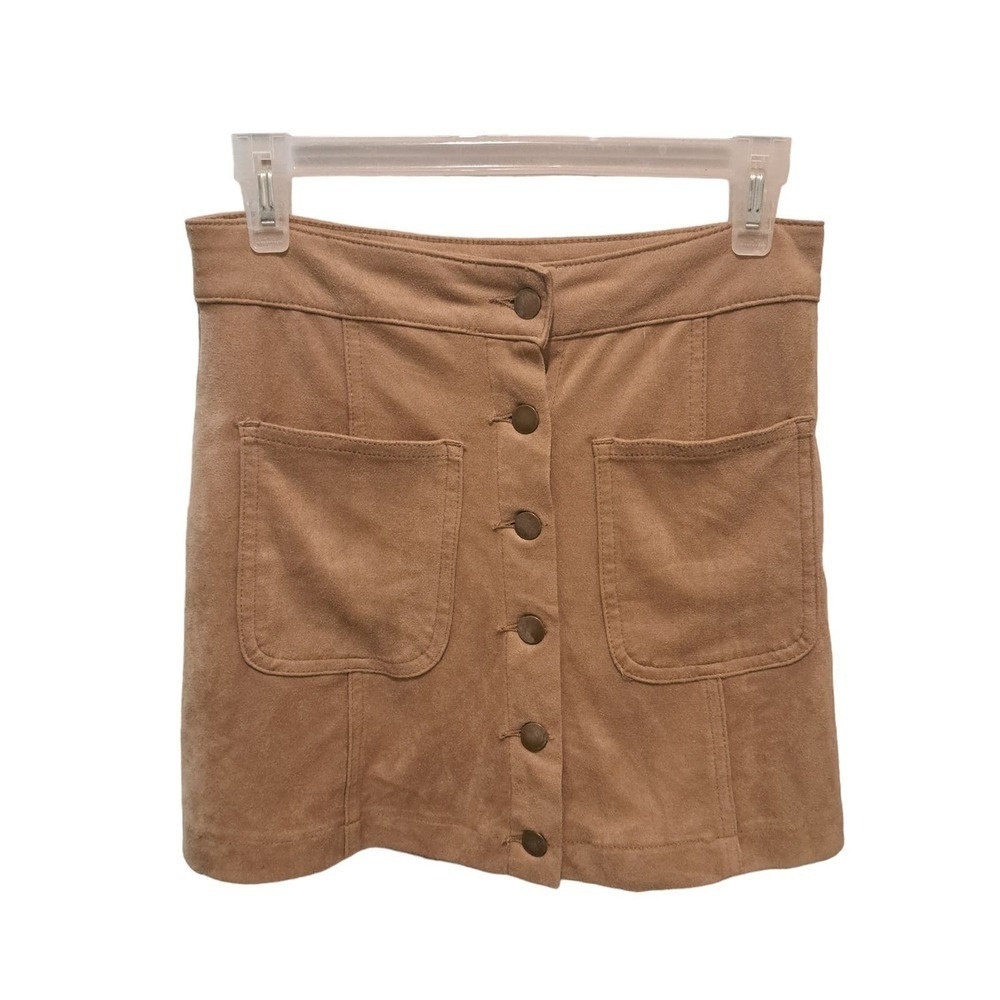 Altar'd State Suede Button Down Mini Skirt Size XS Tan